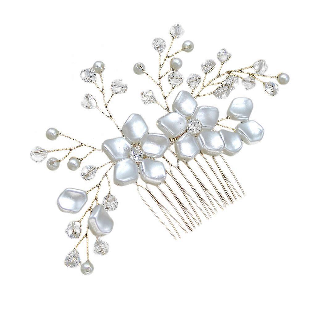 Wedding Hair Comb for Decoration Golden Floral Artificial Pearl Hair Comb