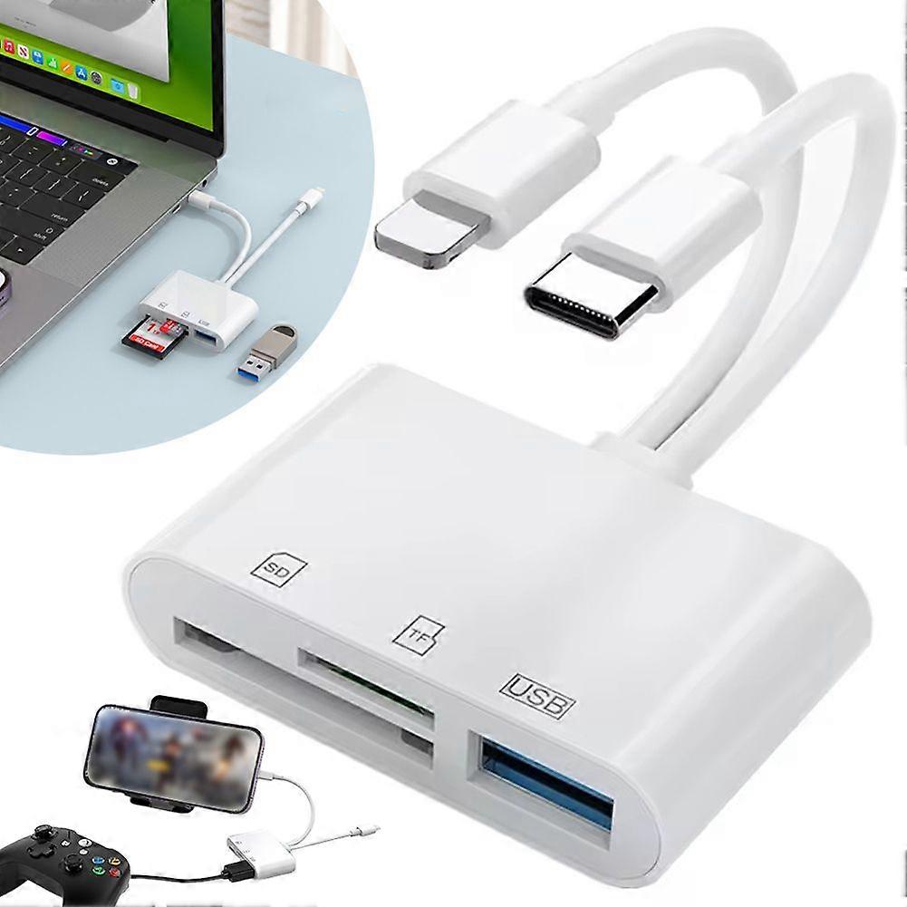 5-in-1 SD Memory Card Reader for iPhone Androids Camera, USB C and Lightning Dual Port SD Card Adapter, Supports SD/Micro SD/USB 3.0