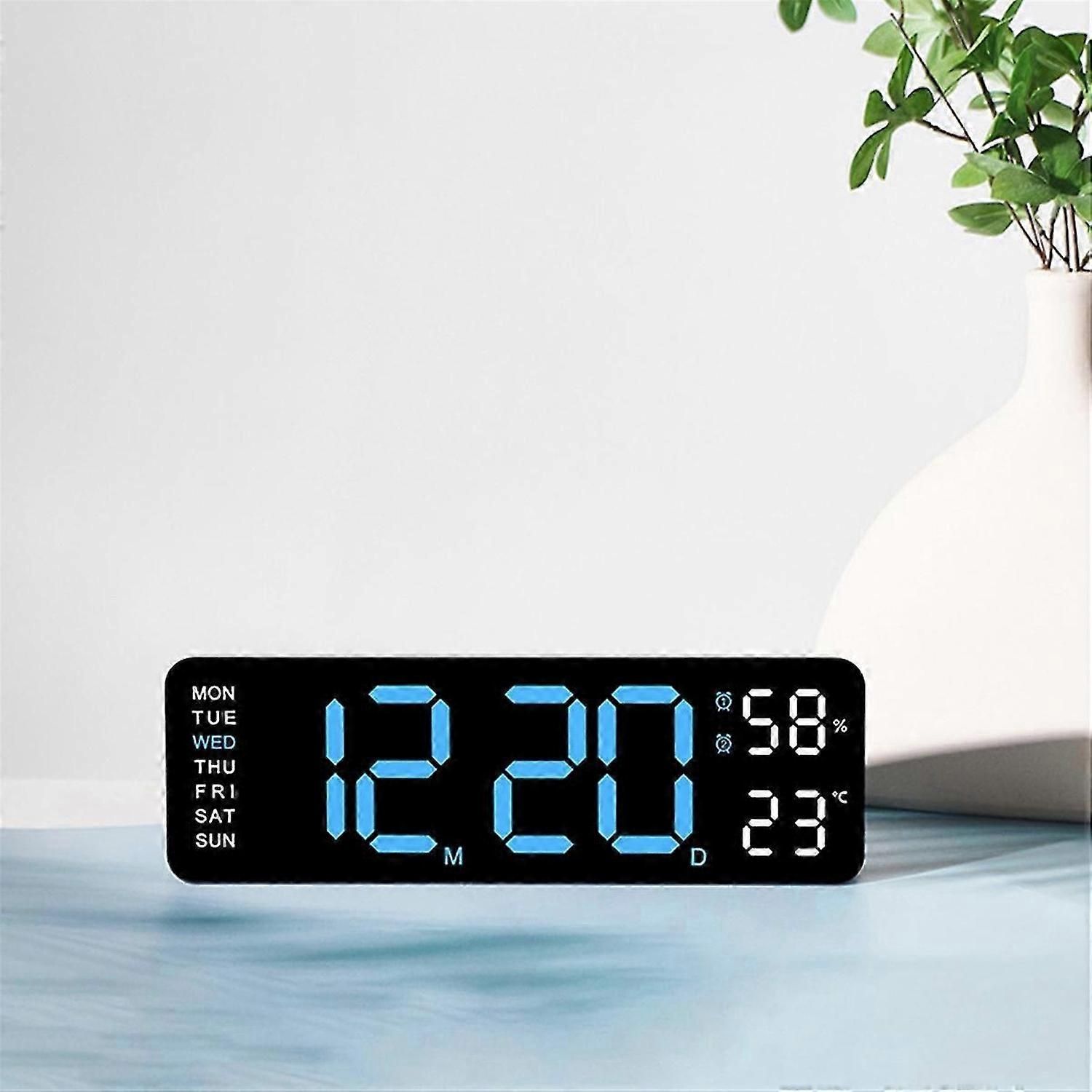 Large Digital Wall Clock Temperature and Humidity Week Display Electronic LED Table Alarm Clock 12/2
