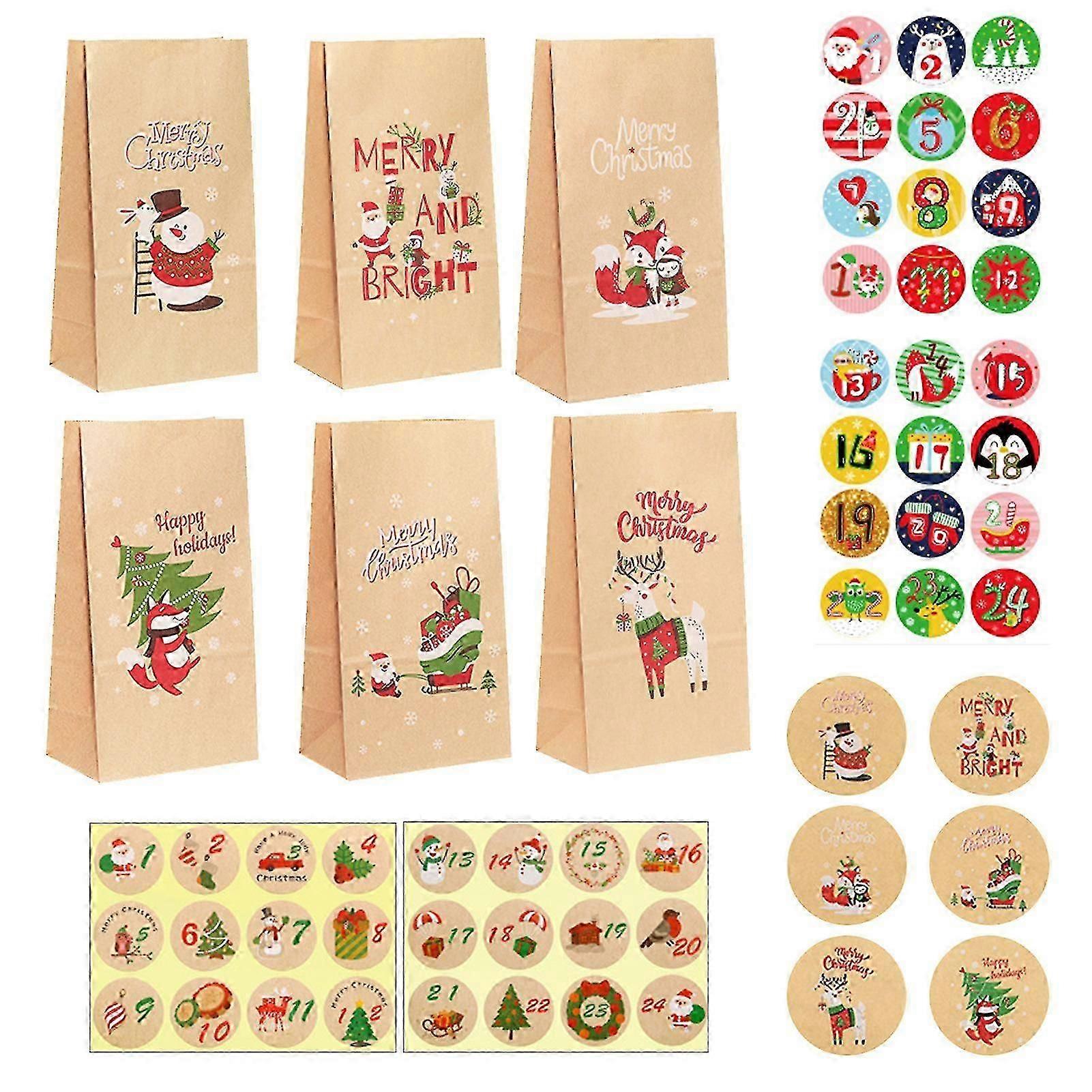 Christmas Advent Paper Bag Reusable Fill Yourself 24 Paper Reusable Bag Set And Number Sticker Set Diy Advent Calendar