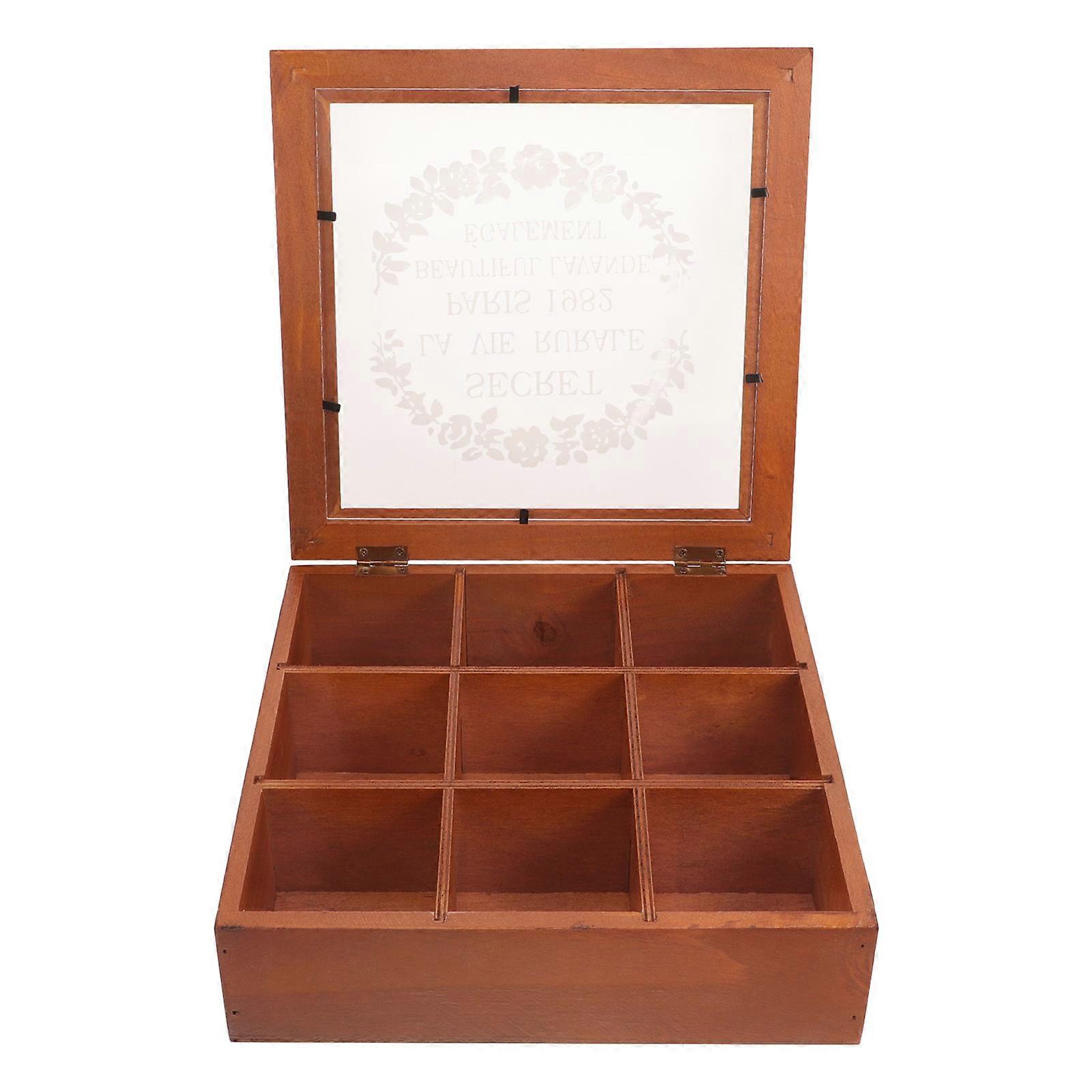 Vintage Style Wooden Storage Box With Nine-Slots Display Case For Home Decor 1Set
