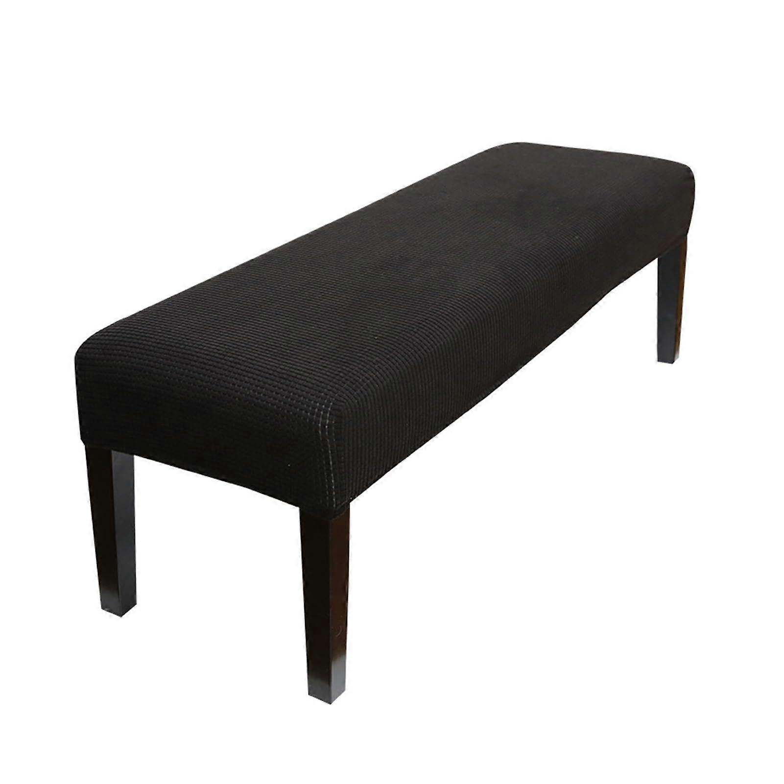 Stretch Dining Bench Cover Jacquard Upholstered Bench Seat Protector Slipcovers Removable Washable Black