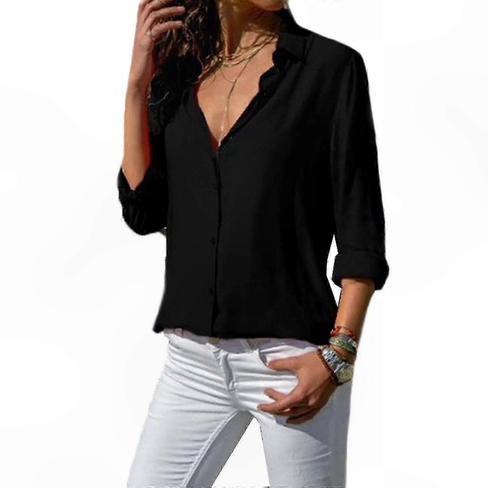 Ladies' Long Sleeve Solid Button-Up Collar Shirt