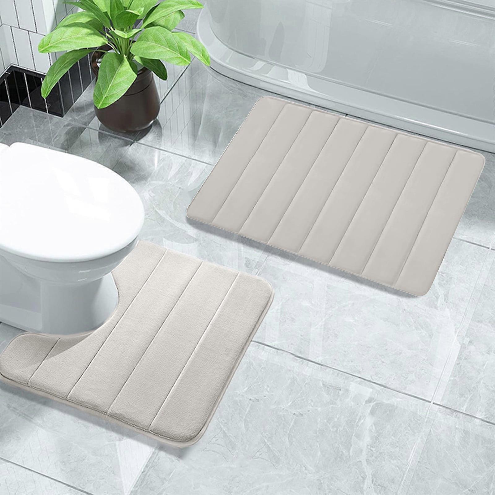 WSBDENLK Bathroom Rugs Sets 2 Pcs Memory Foam Bath Mat Set compatible with Bathroom Decor, Soft Non-Slip Toilet Mats, Beige