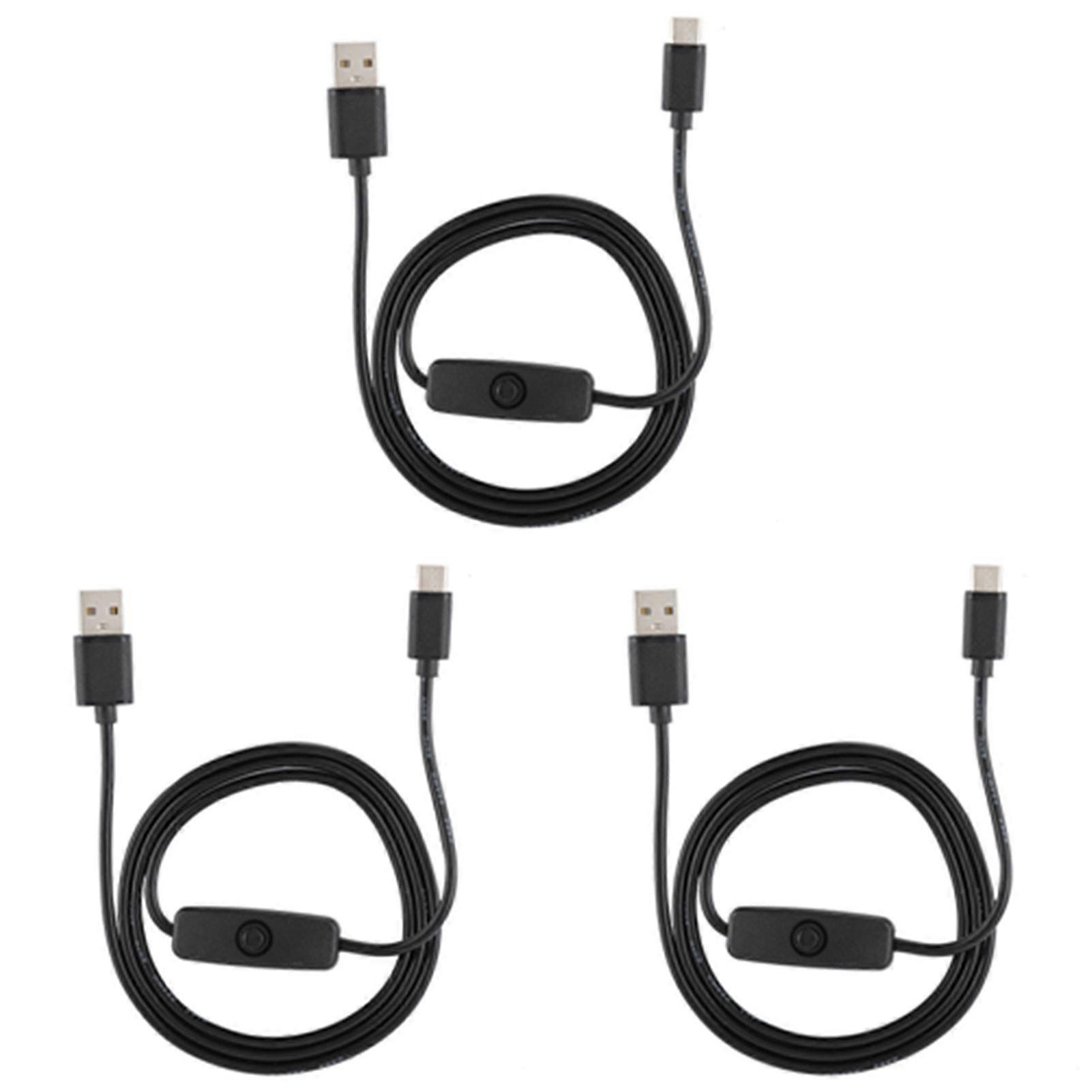 3PCS 5V3A TypeC Interface Power Adapter Power Cord with Switch for Raspberry Pi 4B