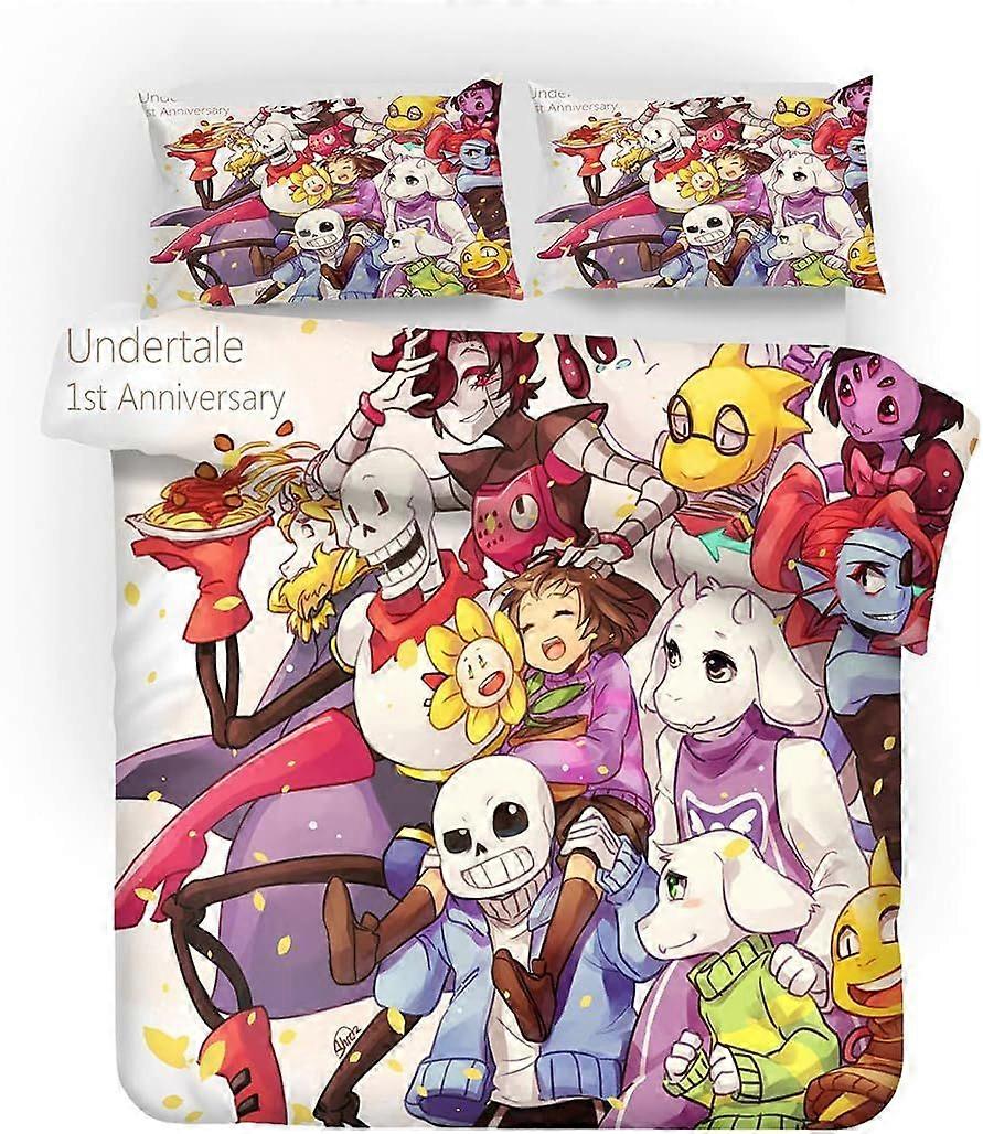 AM890 Game Undertale Bed Set, 1/2 Person Bohemia Duvet Covers with Zipper Pillowcase Frisk Toriel Bedding Set (Single(140x200cm),Undertale 10)