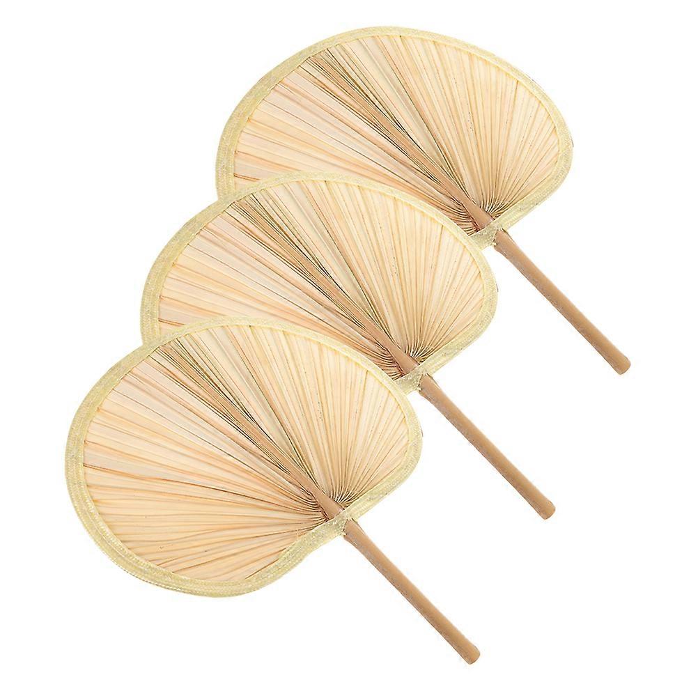 Summer Cooling Handheld Fan Suitable For Adults And Teens Featuring Oval Shape In Khaki Color With Hand Woven Craft 6 Pcs