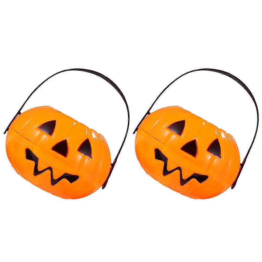 Pumpkin Buckets Portable Plastic Containers for Halloween Storage 2Pcs