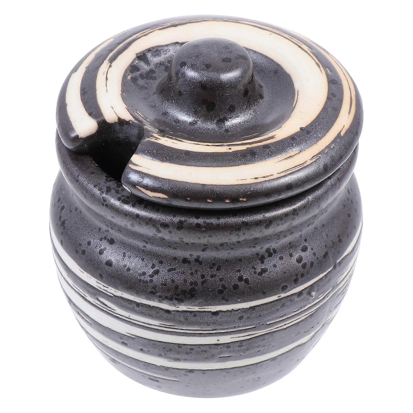 Ceramic Storage Pot 2Pcs Condiment Storage For Cooking And Dining Occasions Black Color Ceramic