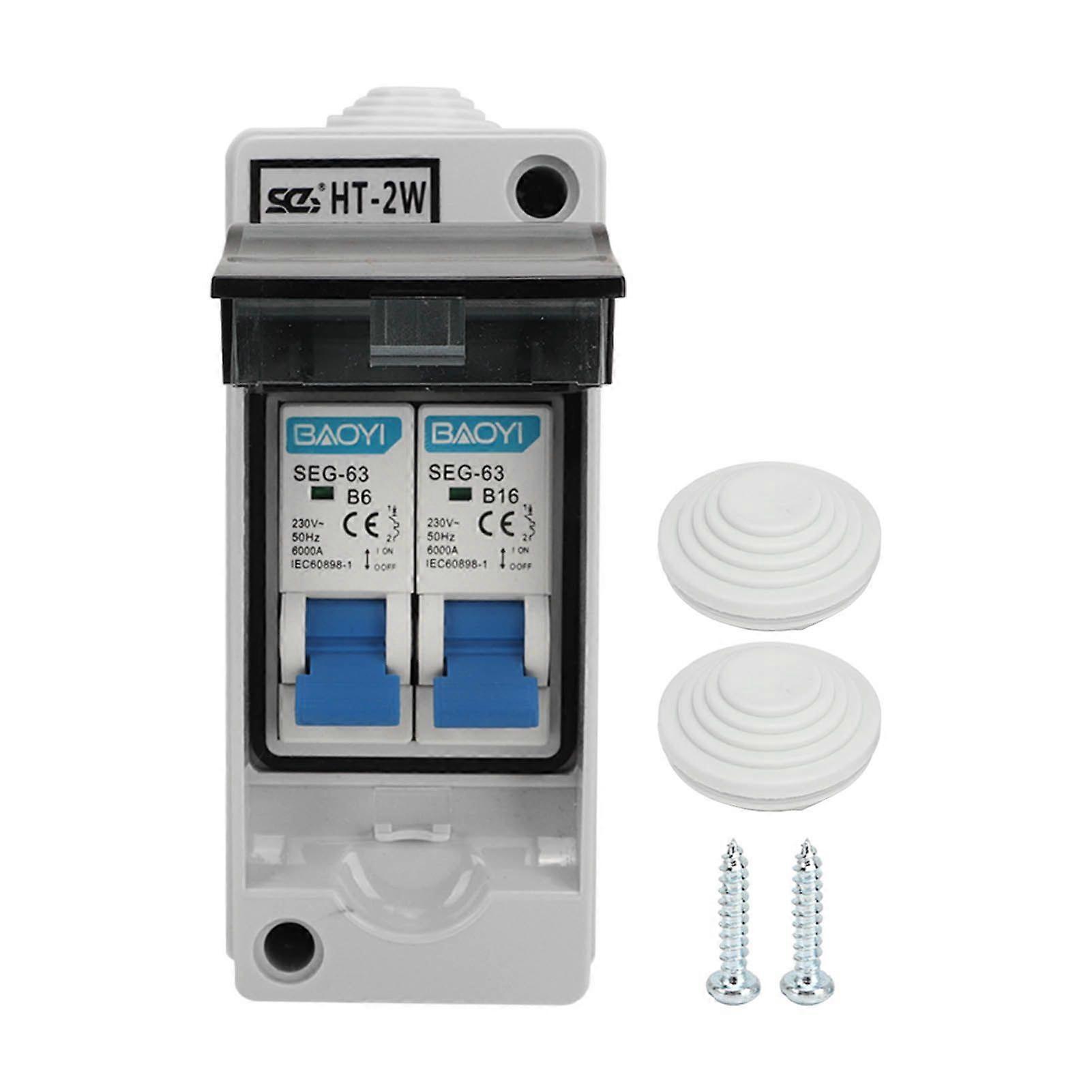 2 Poles MCB Miniature Leakage Circuit Breaker Waterproof Power Distribution Box 230V 6A 16A