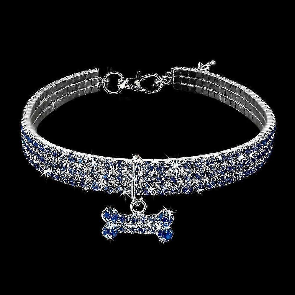 Collier en os d’animal de compagnie, 3 rangées Strass Cristal Collier Élastique
