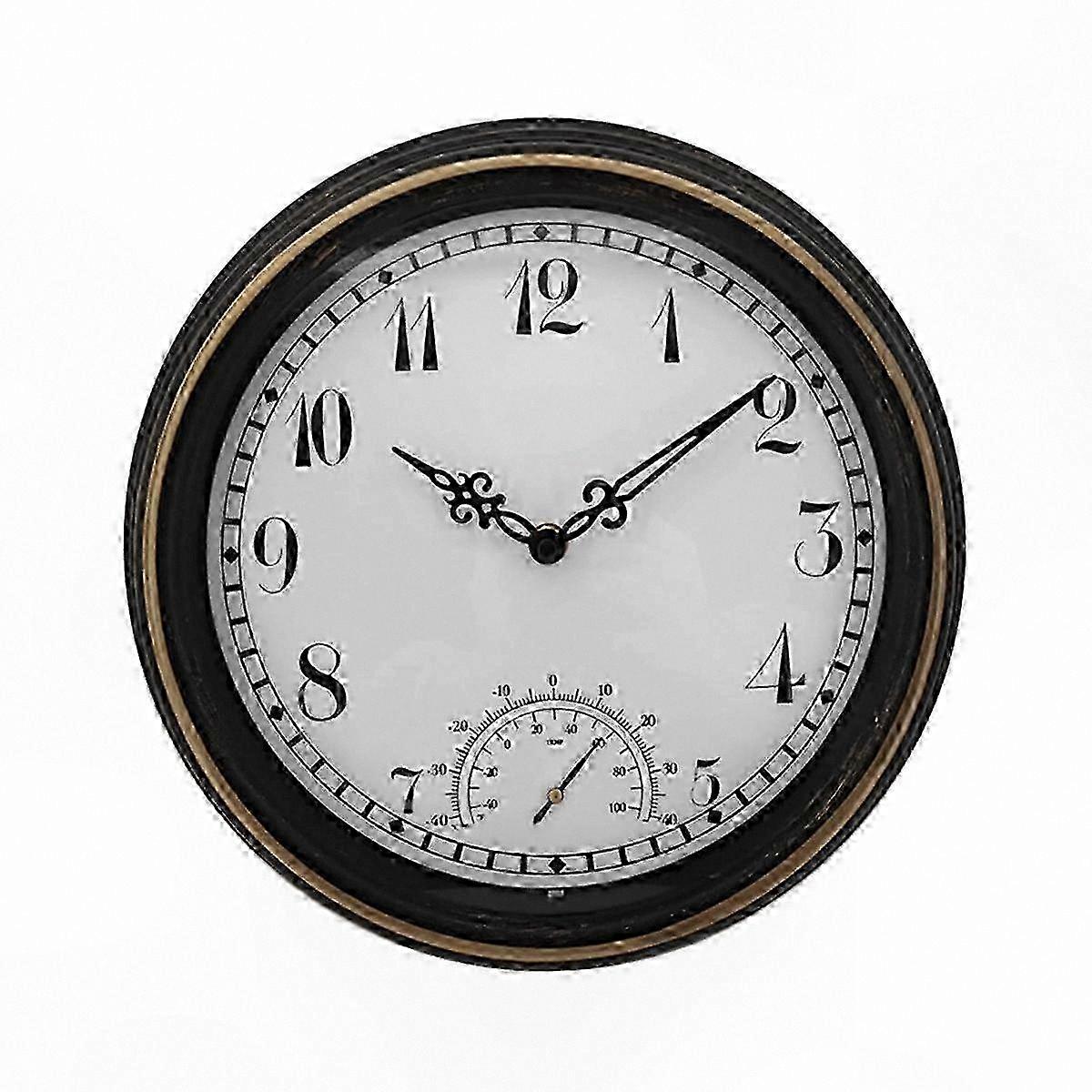 Durable 12 Inch Exterior Wall Clock with Temperature Display for Garden Use