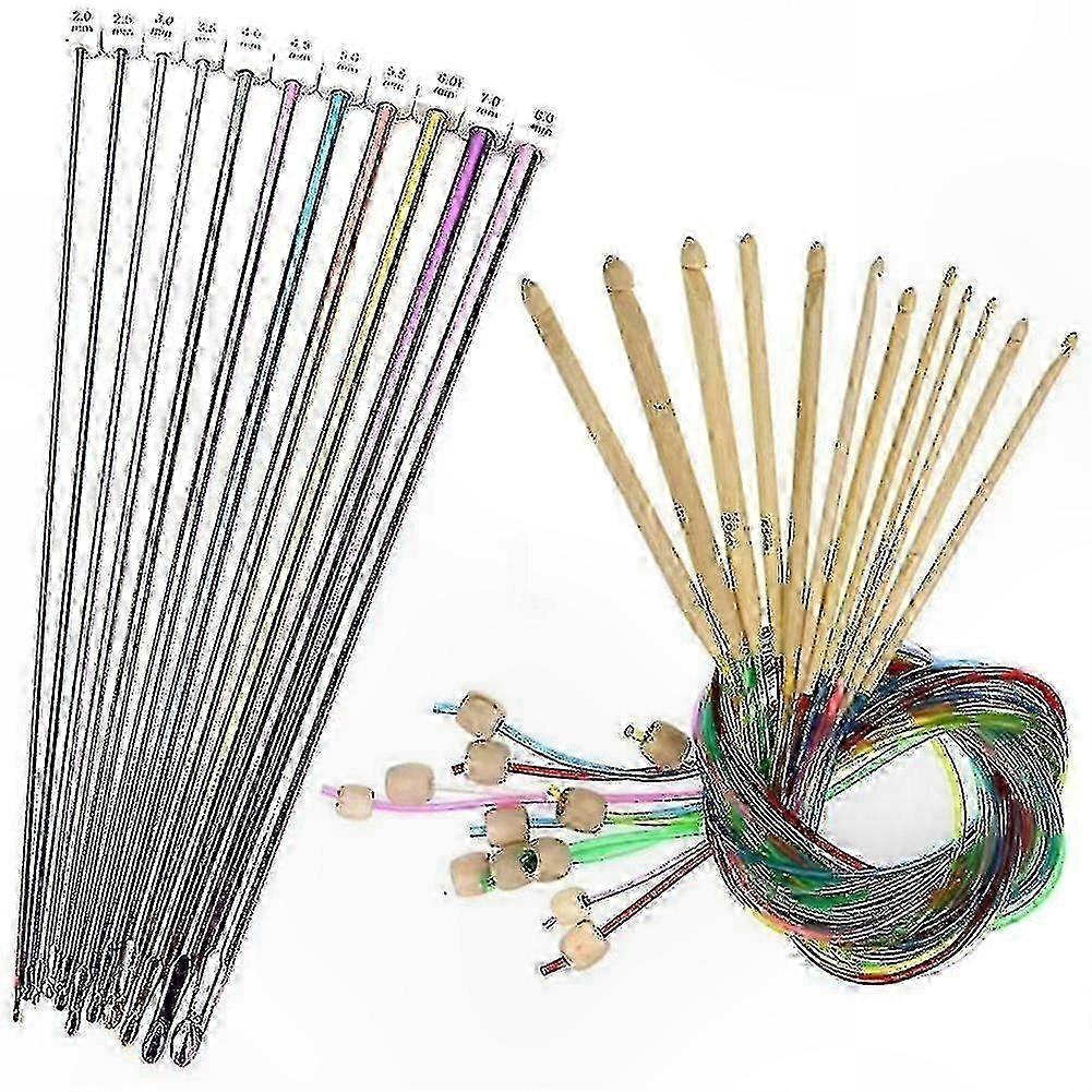 Carbonized Bamboo Crochet Hook Set with Beads, 23-Piece Knitting Tool Kit, 3-10mm Sizes