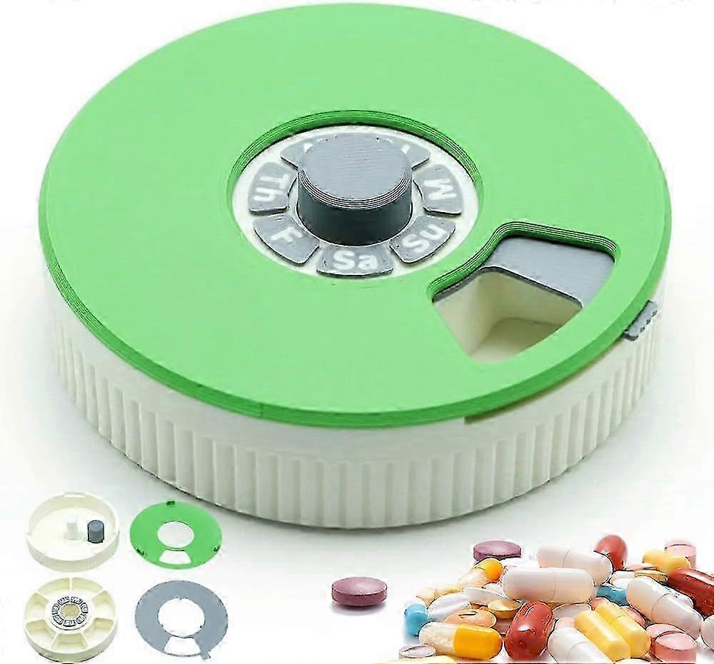 Push Turn Mechanism Weekly Pill Organizer 7 Compartment Rotating Pill Box for Daily Medication & Vitamins Organizer - Portable Travel Pill Case
