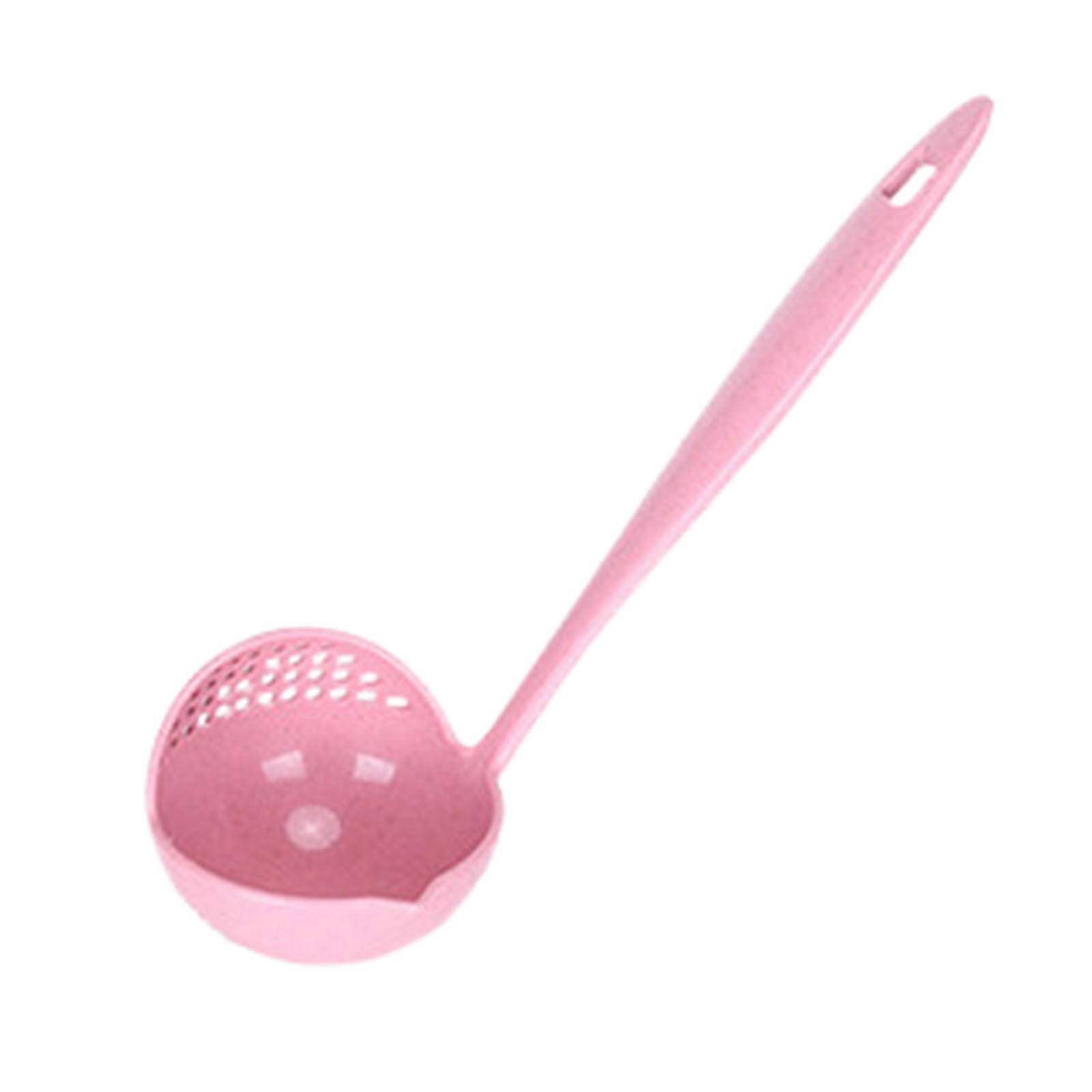 XIUH Kitchen Tools - Wheat Straw 2-in-1 Long Handle Soup Spoon & Colander Filter Mesh, Hotpot & Fishing Spoon (Pink)