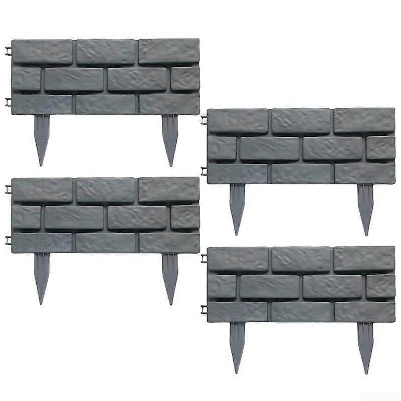 Garden Boundary Fence Set 4Piece Spliced Lawn Fencing Gray for Outdoor Spaces