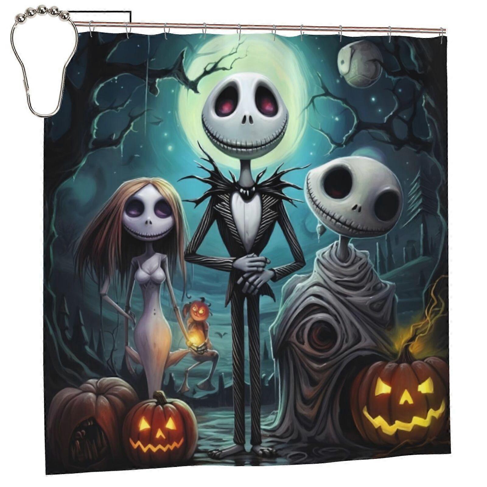 Nightmare Before Christmas Shower Curtain 72x72in, Waterproof Polyester, Quick-Drying, Weighted Hem, Includes 12 Hooks