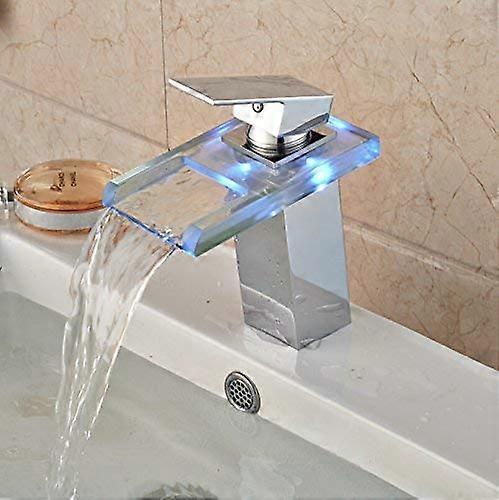 Deck Mount Chrome Finish Countertop Basin Mixer Taps With LED Water Spout Faucet