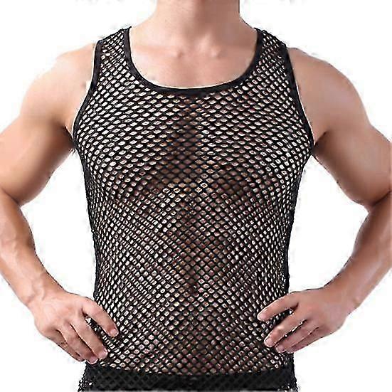 Underwear O Neck Breathable Sleepwear Fish Net Pure Color Vest for Sleeping