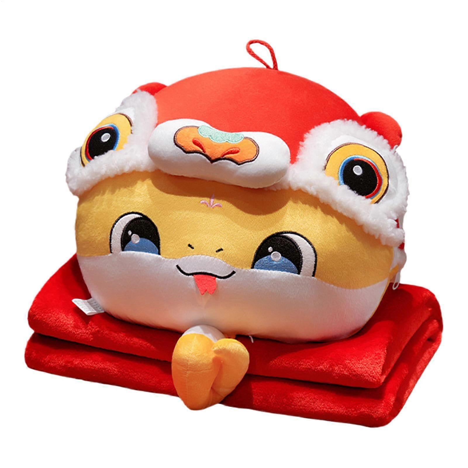 Pillow Blanket Year Of The Snake Hand Warmer Portable Travel Pillow And Blanket Cartoon Lion Snake Design Warming Hands