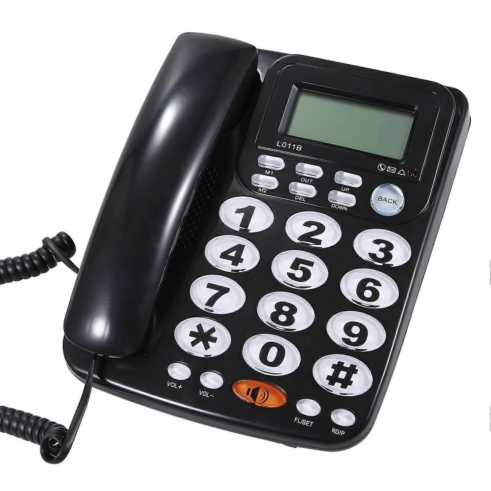 Desktop Wired Landline Telephone with Large Buttons Hands-free Calls Adjustable Screen Brightness Black( Telephone Line)