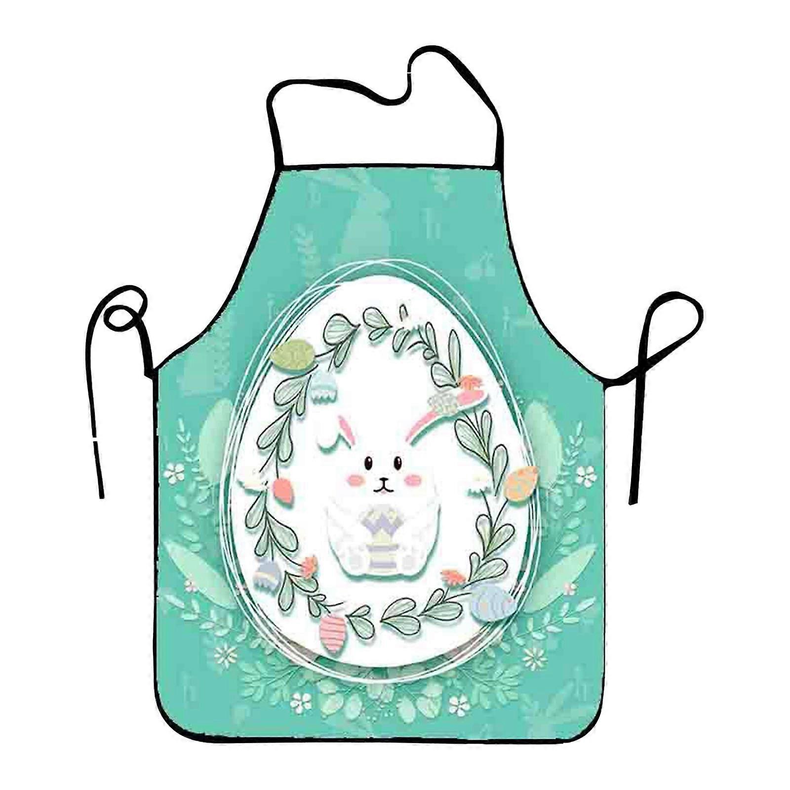 Giyblacko Aprons and oversleeve Easter Cartoon Rabbit Eggs Easter Polyester Fine Grain Sleeveless Apron Home Smock Multi Function Apron