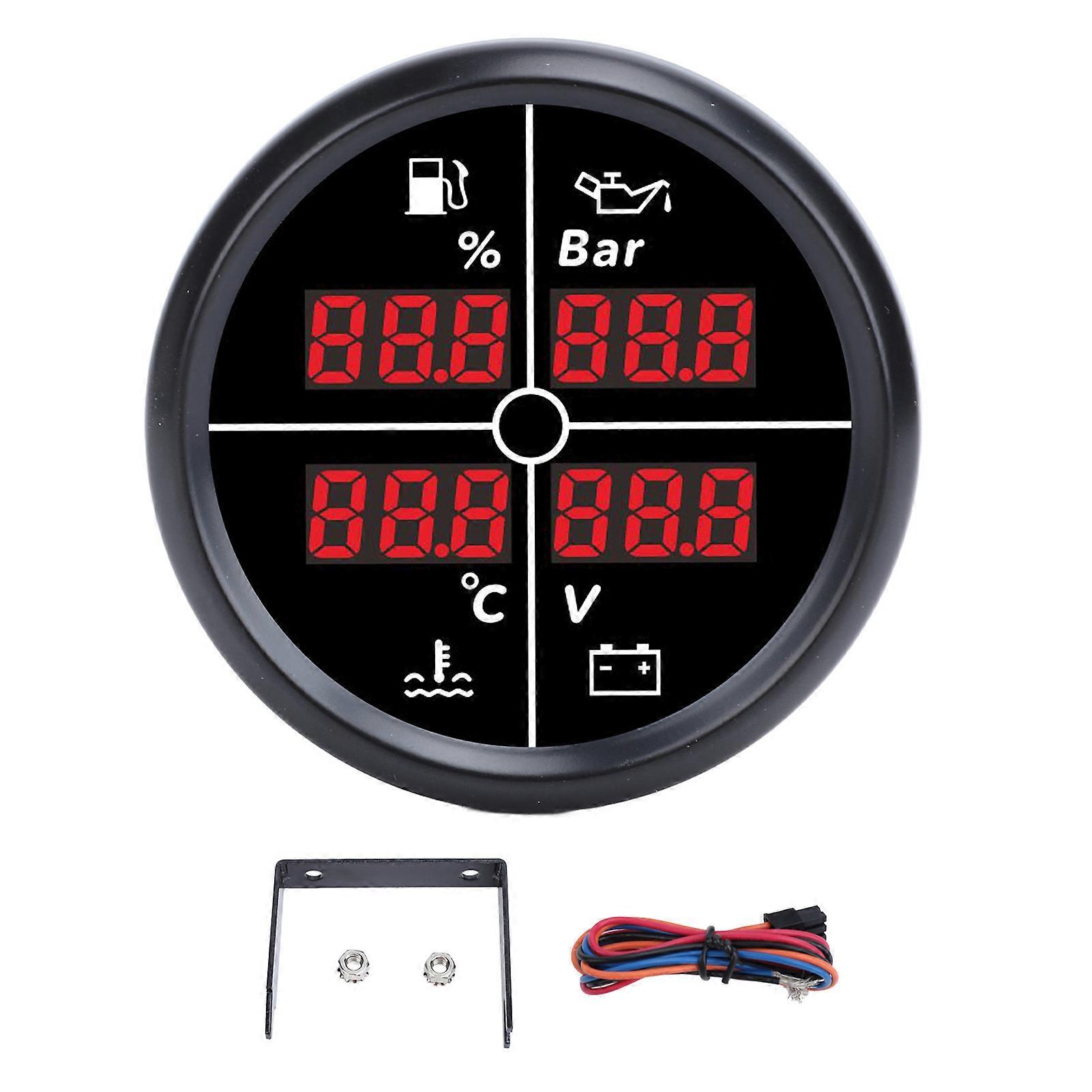 Digital fuel level gauge for Boat RV - 52mm 4-in-1 multifunctional meter with oil pressure water temperature voltmeter