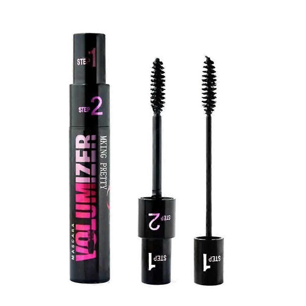 Mascara 2-en-1 à fibres, waterproof, volumisant, allongeant, sans bavure, effet naturel, application facile