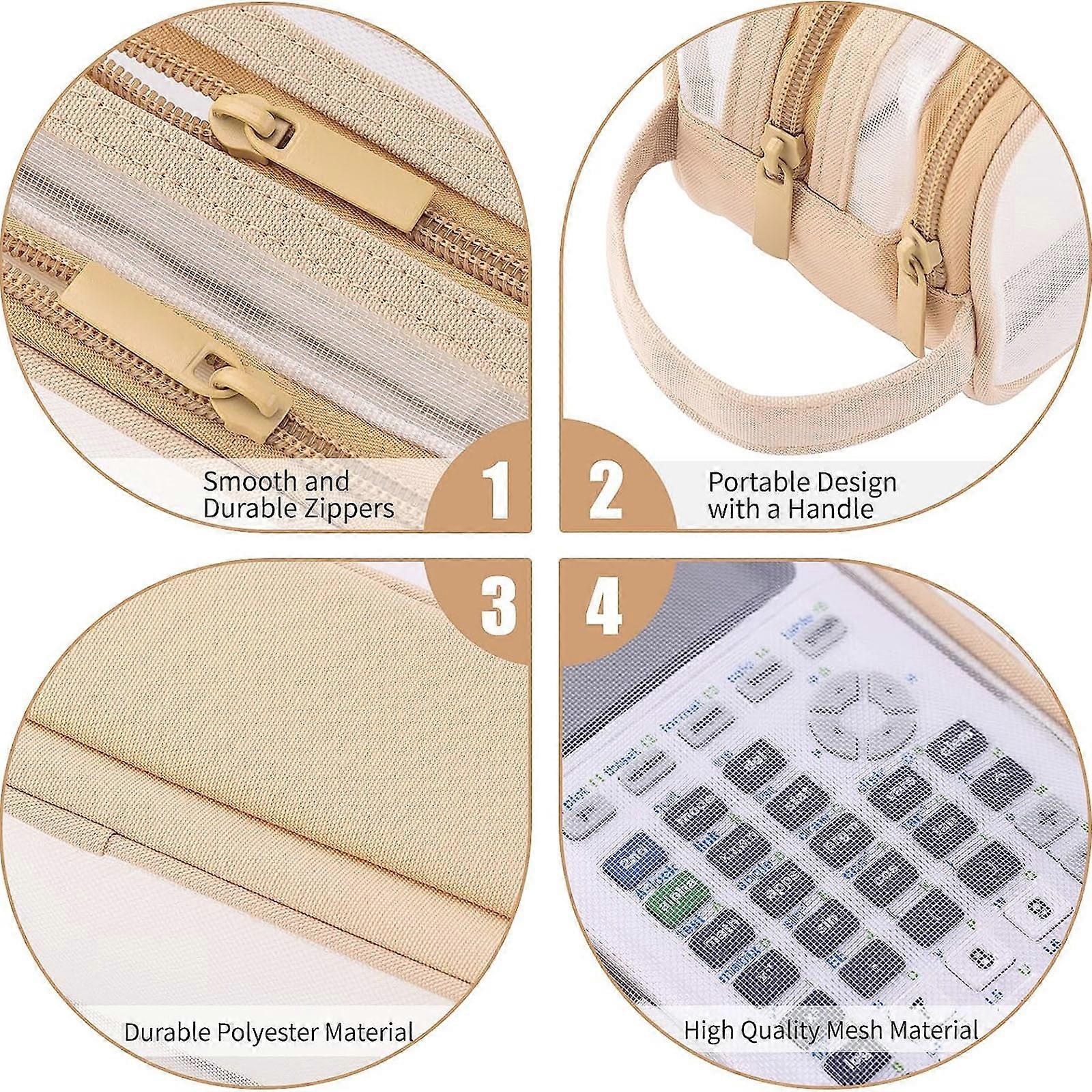 Blasgw Large Mesh Case with 2 Compartments, Transparent Handheld Bag for Pencils, Makeup, Compatible with Coffee Lovers