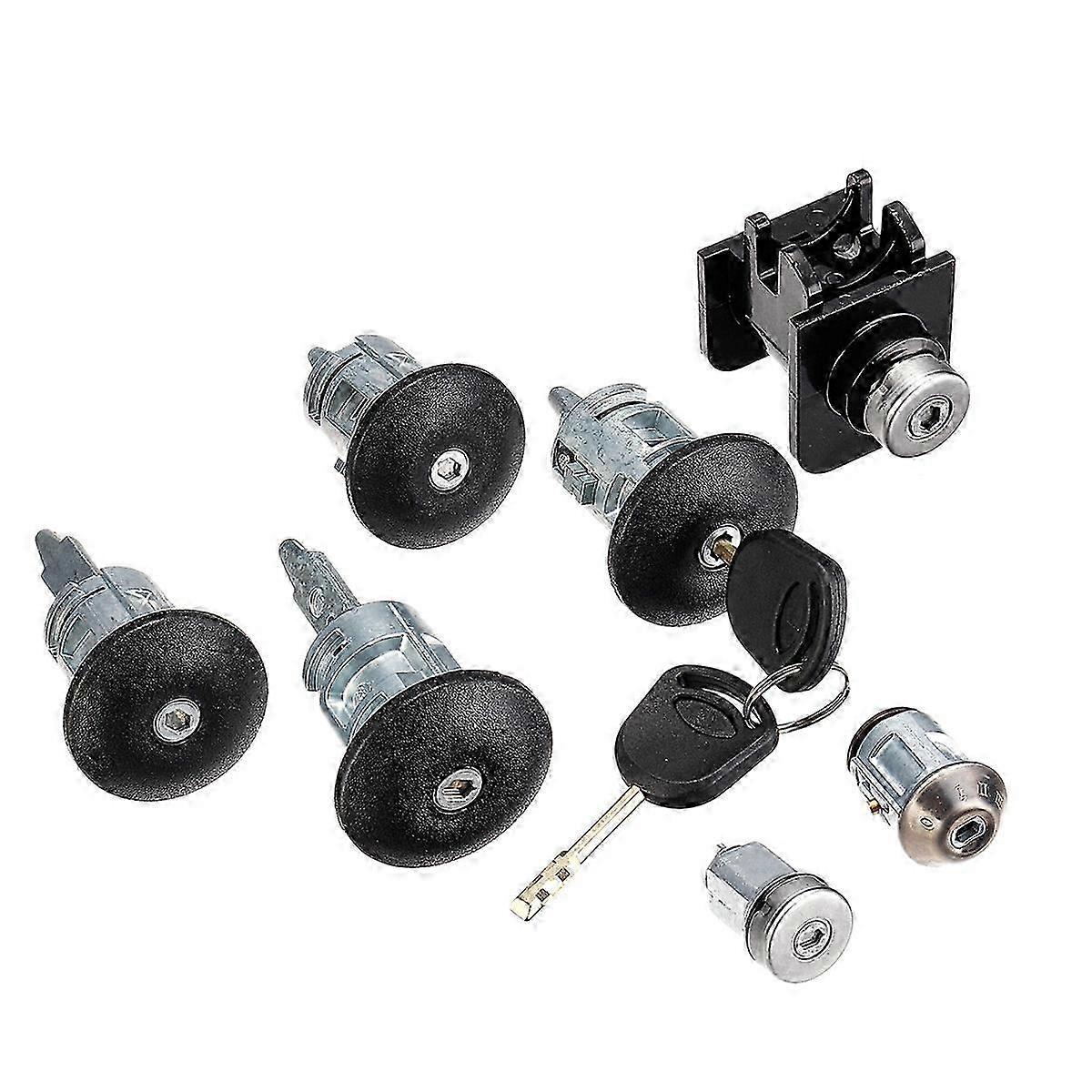 7Pcs Car Barrel Door Locks Keys Set 4359018 1C1A-V22050- for TRANSIT Mk6 2000 2001 2002 2003-2006Black  silver SZRH