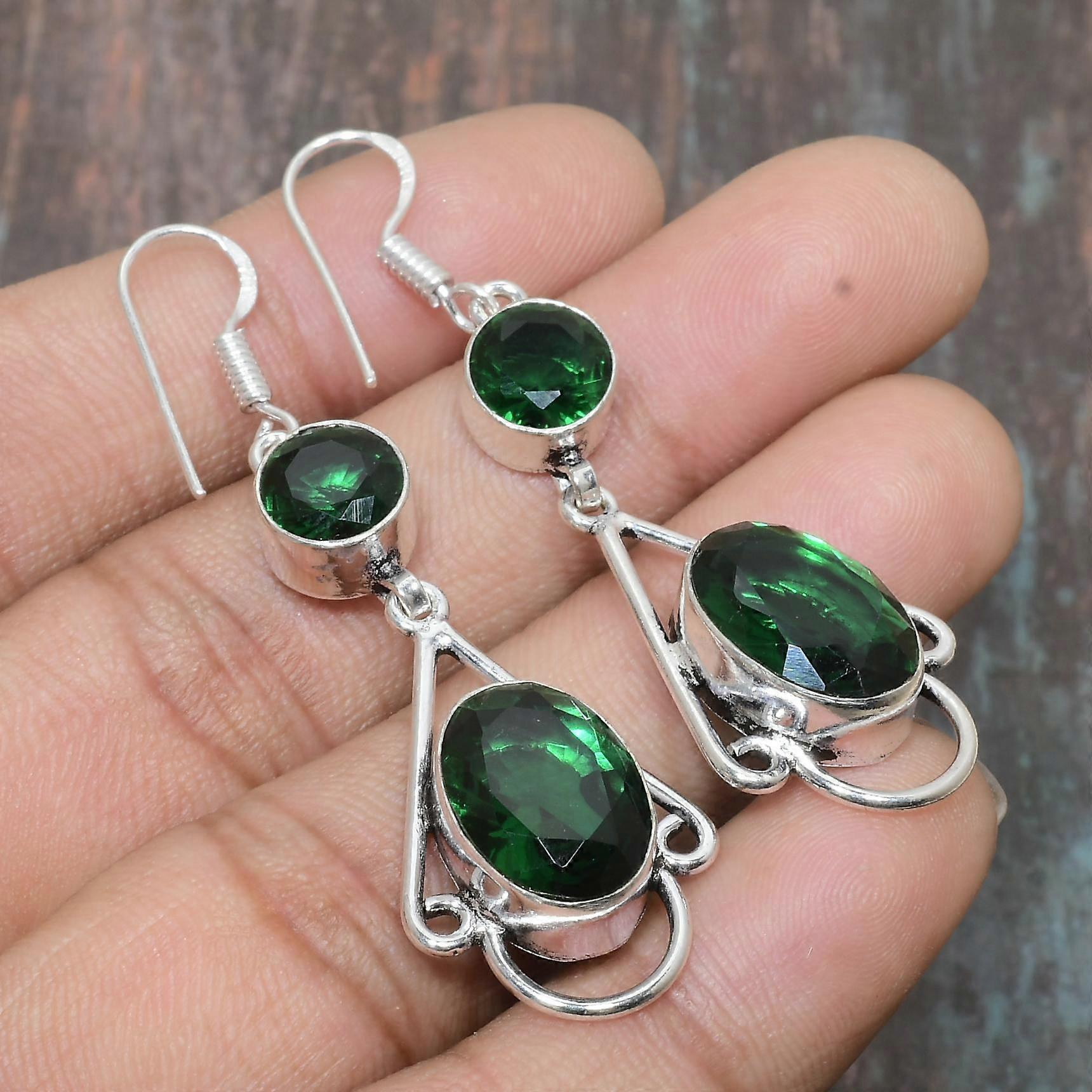 Orecchini in argento sterling 925 fatti a mano con pietra preziosa di diopside cromato per lei
