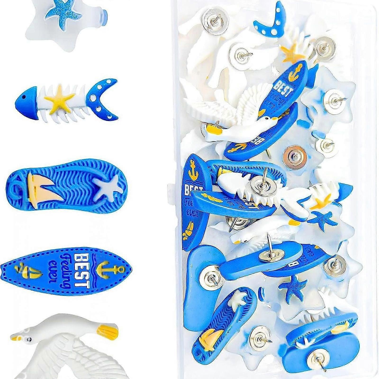 30Pcs Sea Animal Design Push Pins Colorful Plastic Tacks Thumbtacks for Corkboard Classroom Home Office Organization Multicolor