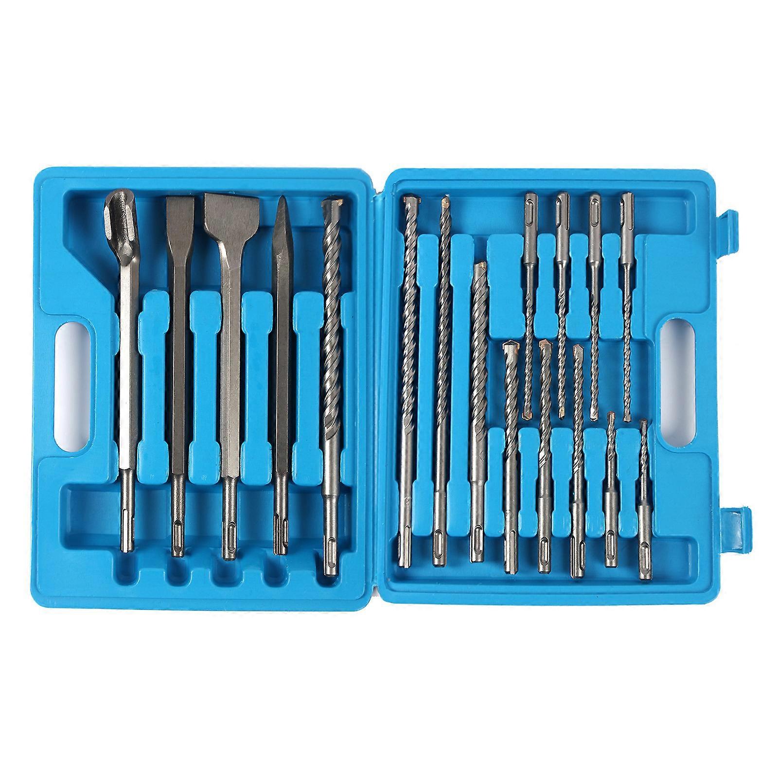 Heavy Duty 17pcs Impacts Drill Bits & Chisel Set with Ergonomic Handle for Contractors Concrete Wall Brick Block Masonry Multicolor
