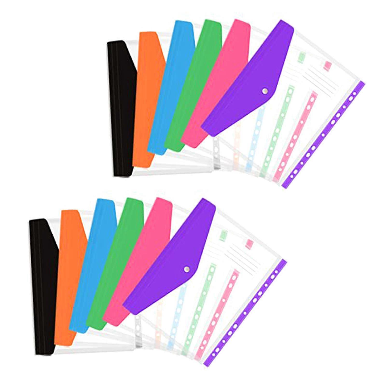 12PCS Expandable Punched Pockets, 6 Colors Clear Plastic Envelope File Wallets with 11 Holes Document Binder Folder Multicolor