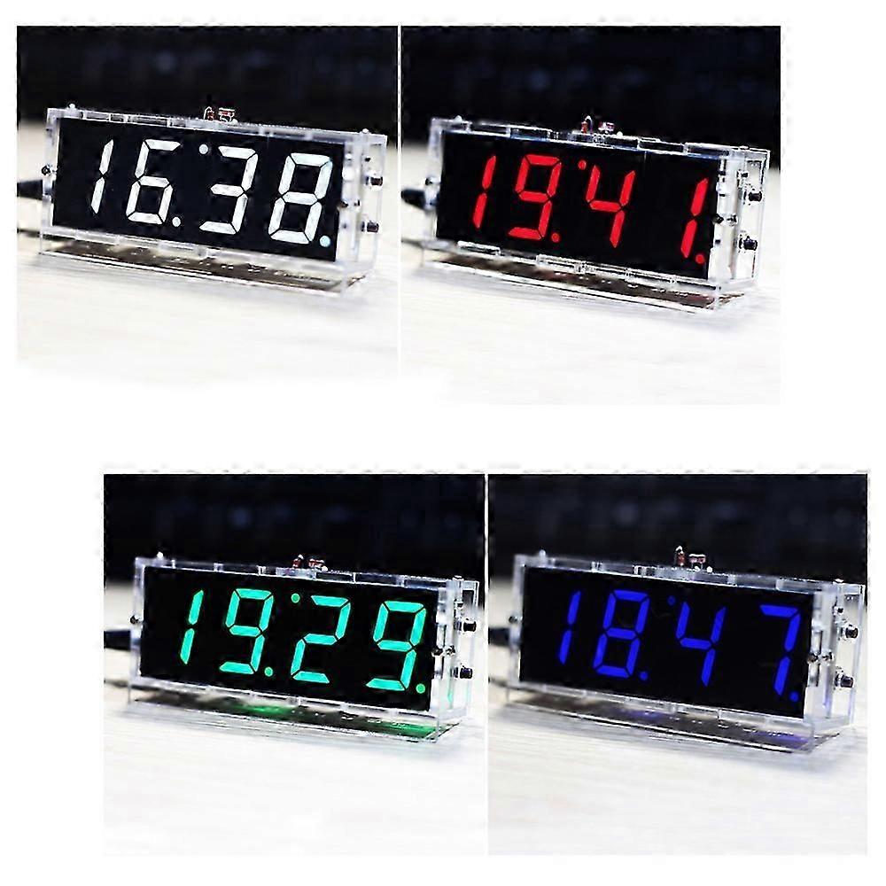 Compact 4-digit DIY Digital LED Clock Kit Light Control Temperature Date Time Display with Transparent Case