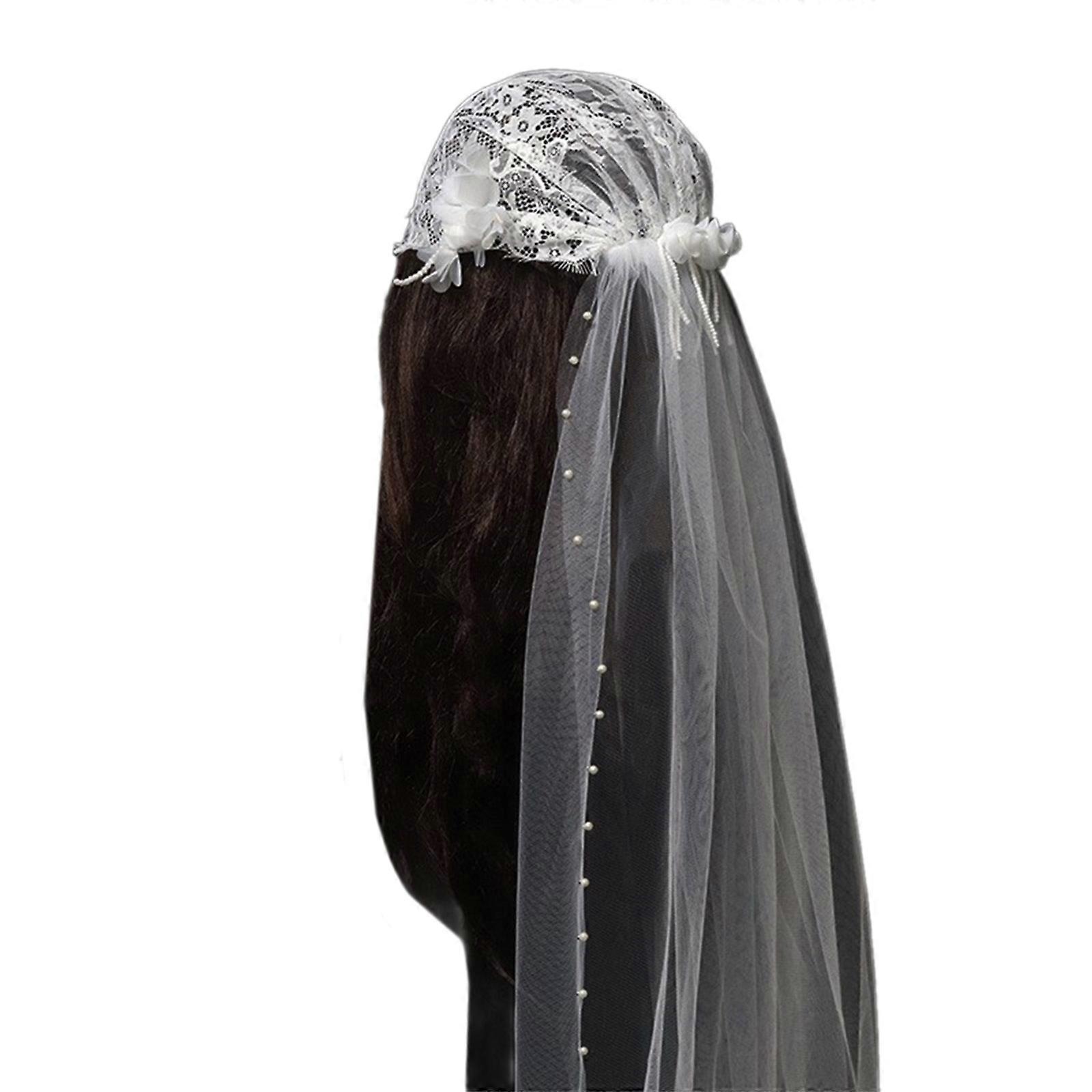 꽃 베일이 있는 웨딩 신부 튤 우아한 신부 무도회 파티 티아라 여성 사진 촬영용 긴 베일 꽃 베일 화이트