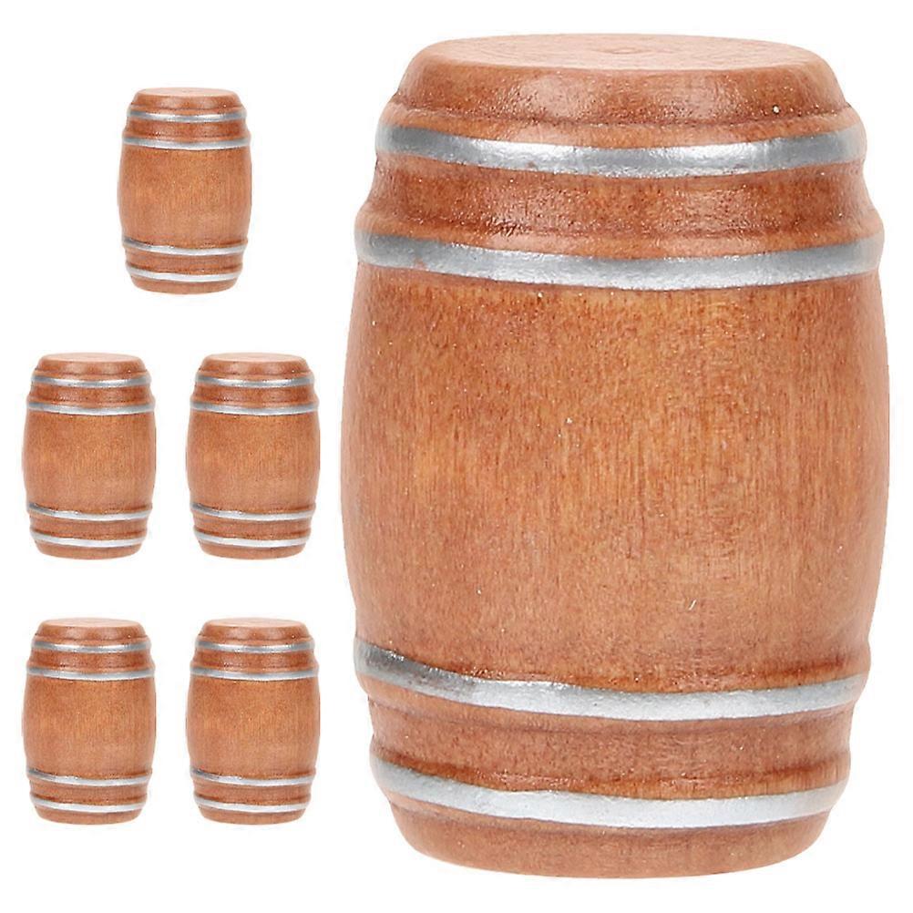 Miniature Wooden Barrels 6Pcs Dollhouse Decor Models For Bar Setup And Miniature Scenes Featuring A Rustic Charm Style
