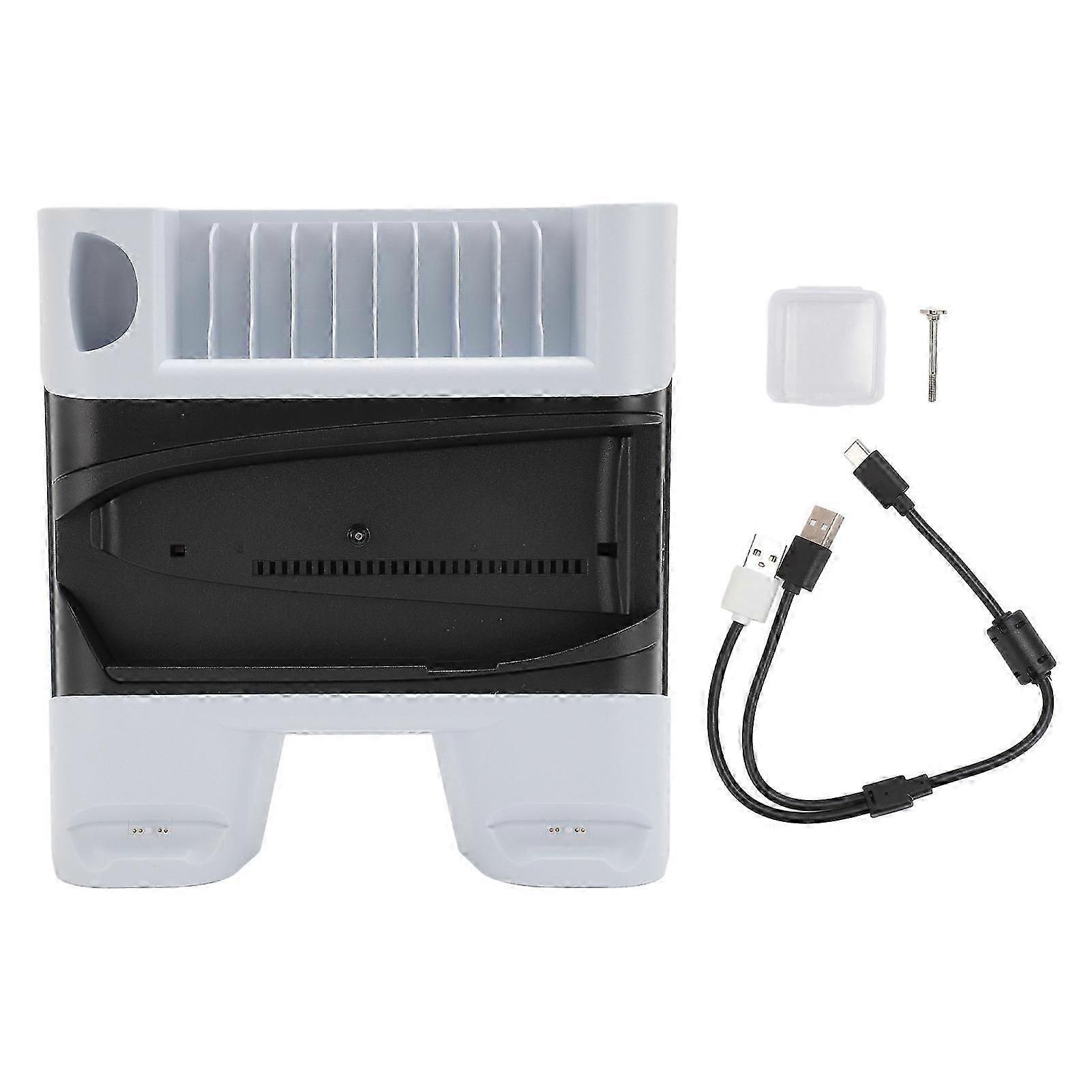 Game Console Cooling Stand Dual Controller Charger Cooling Station with 10 Game Disc 1 Remote Slots for PS5 for PS5 Slim