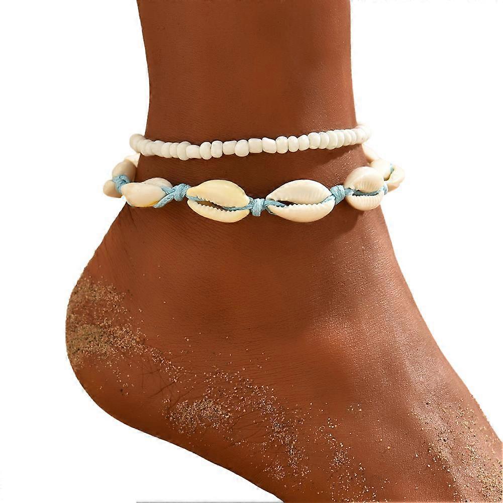 Bohemian Shell Anklet with Layered Chains and Colorful Beads for Beach Summer Jewelry