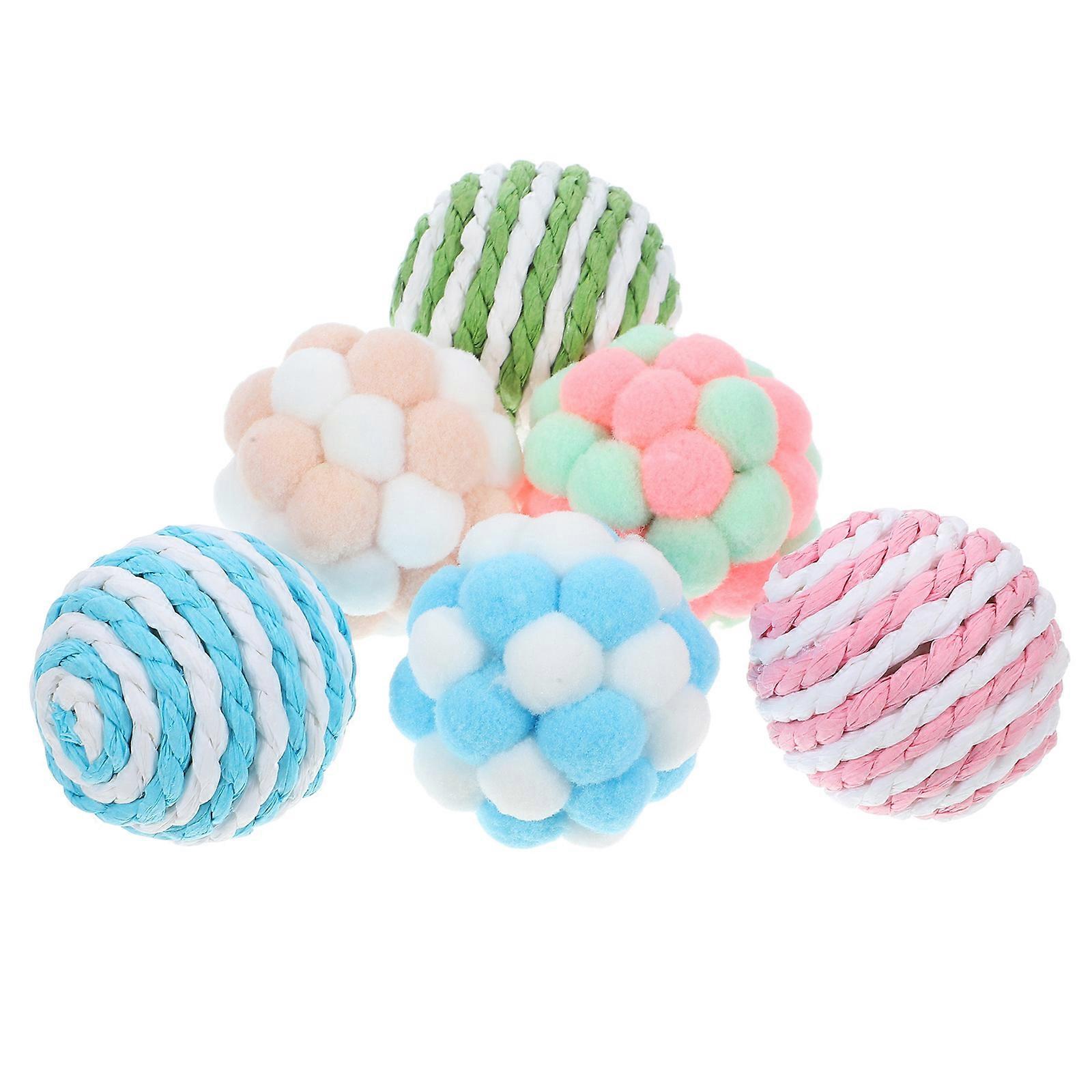 Cat Toy Ball Plush Bell Balls for Interactive Play 6Pcs Assorted Colors