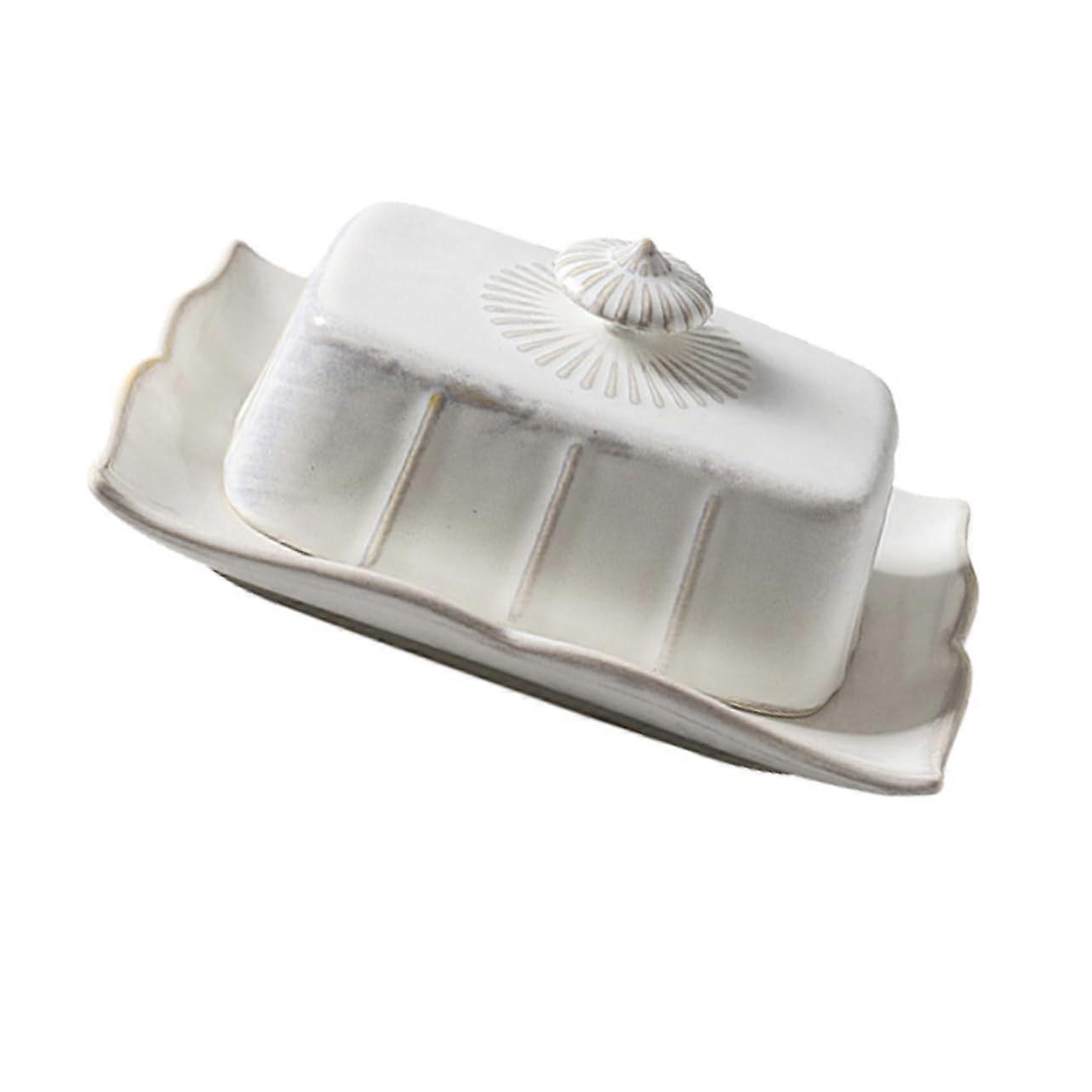 Ceramic Butter Dish with Airtight Lid Seal, Easy Clean White Porcelain Storage Container