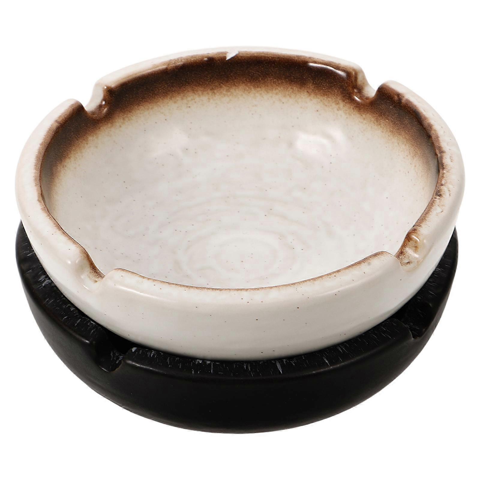 Round Ceramic Ashtray Japanese Ashtray Holder for Multi-Use 1Set