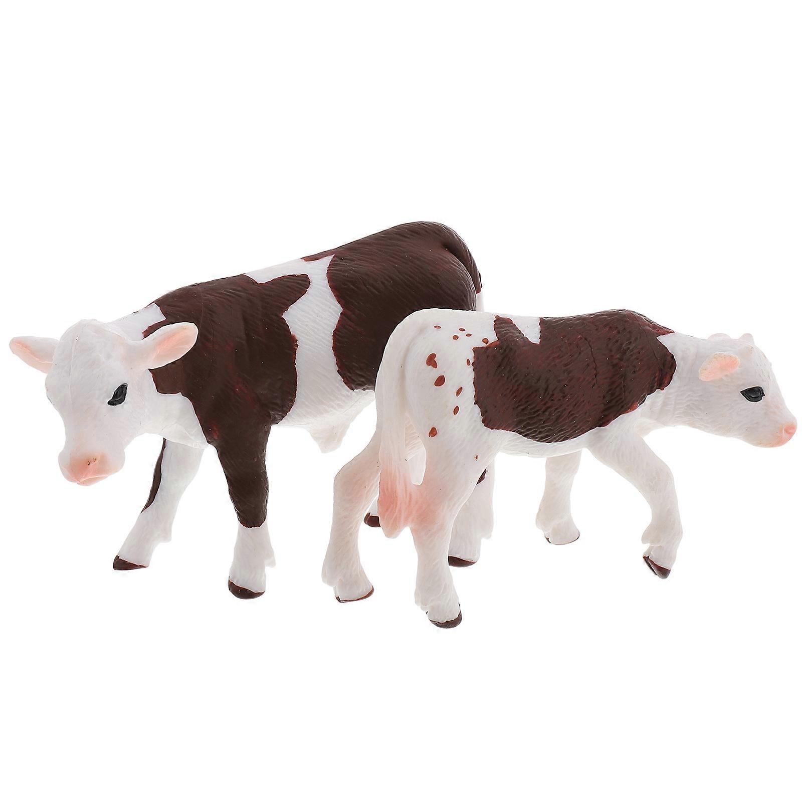 Realistic Cow Miniature Models for Decor 2Pcs Yellow Figurines