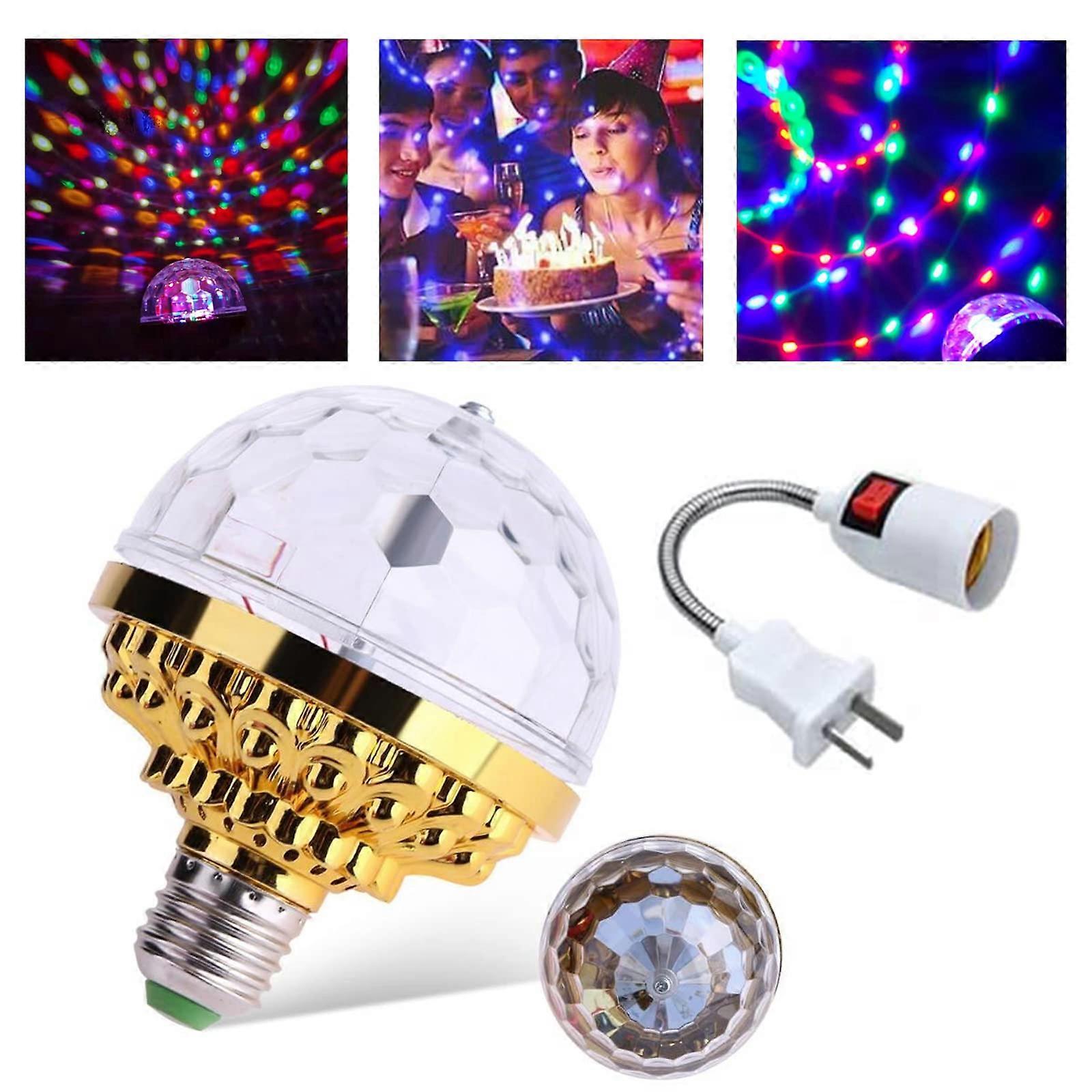 LED Disco Ball Light Bulb with Automatic Color Rotation, E27 RGB Rotating Party Light for DJ Bar