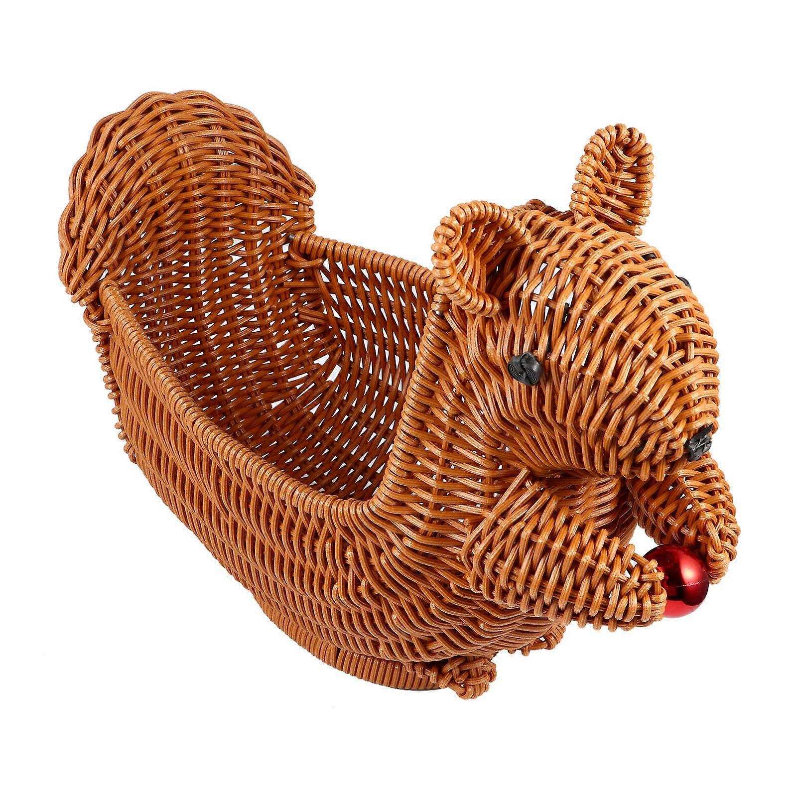 Rattan Fruit Basket with Charming Squirrel Design, Durable Woven Storage for Kitchen Fruits and Snacks