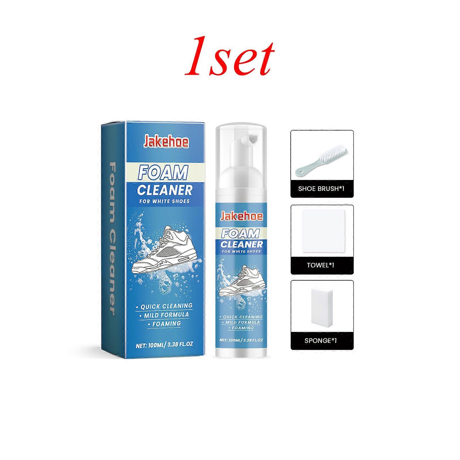 Jakehoe 100ml Kit de nettoyage de chaussures professionnel syst��me de nettoyage en mousse avec brosse ��ponge pour baskets nettoyage en profo