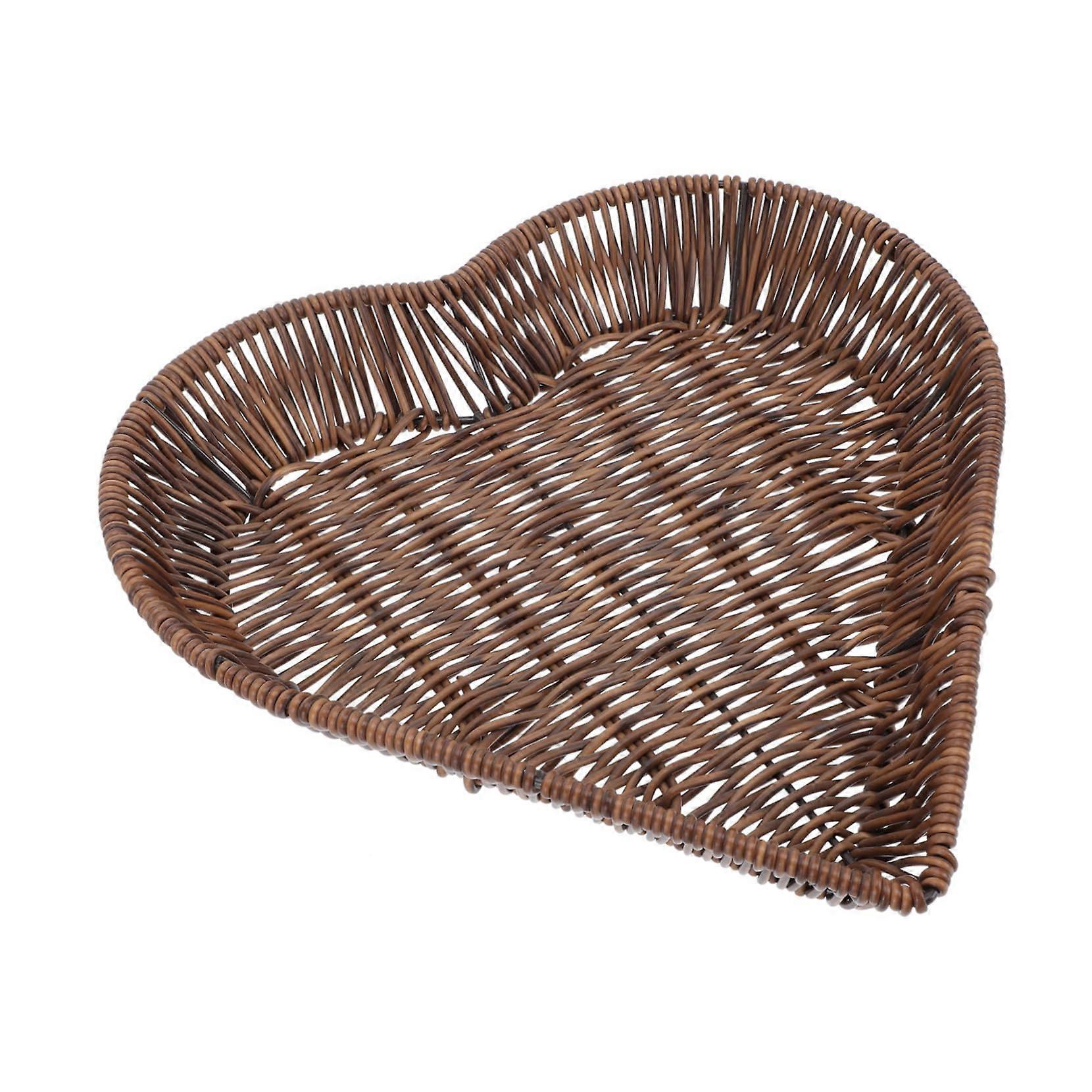 Heart Shaped Wicker Storage Basket with Lid and Handle Rustic Rattan Kitchen Fruit Organizer