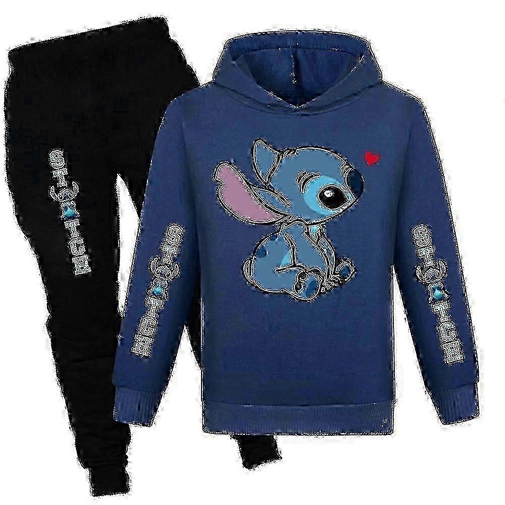 Lilo Stitch Print Kids Tracksuit Set Boys Girls Casual Hooded Hoodie Sweatshirt Jogr Pants Outfit Activewear