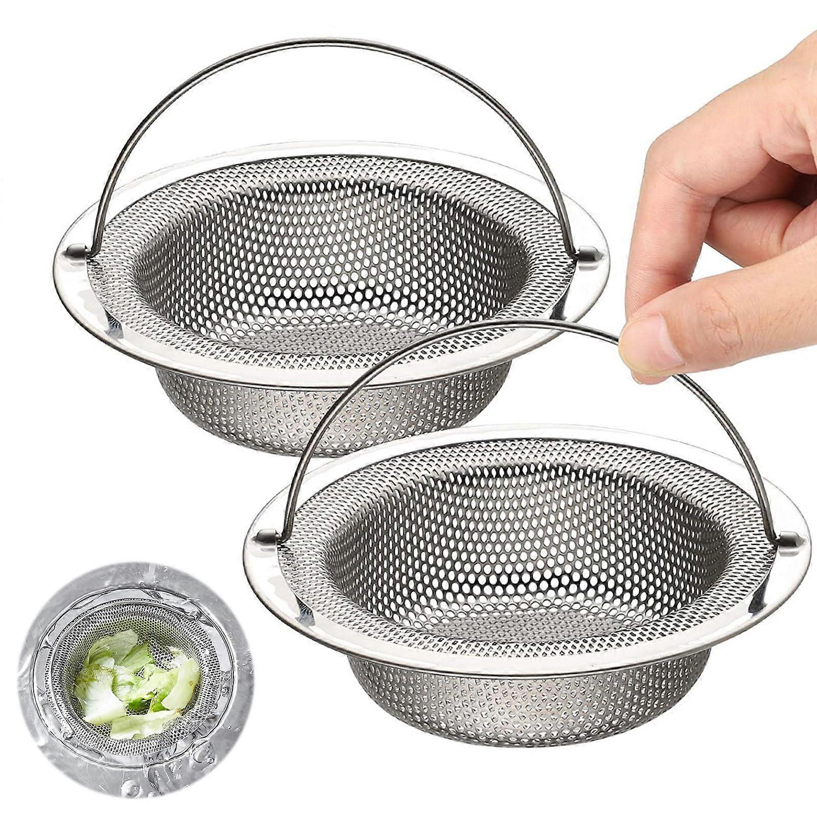 2 Pack Stainless Steel Kitchen Sink Strainer Basket with Easy Lift Handle, AntiClogging, RustResistant