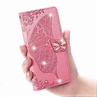 Case For Iphone 13 Pink-drilled 3d Flower Butterfly Leather Diamond Embossed Disc No9528